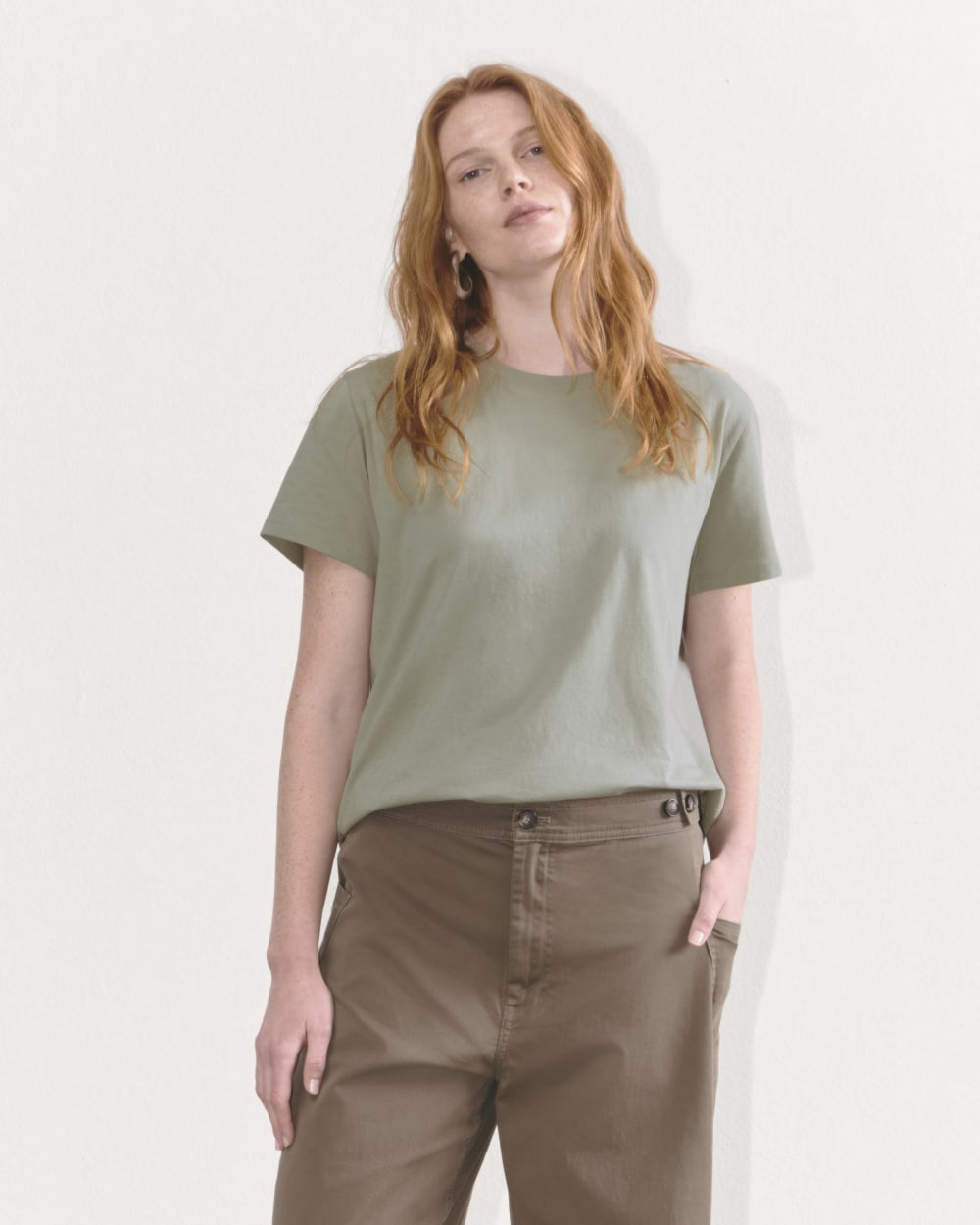 The Box-Cut Tee in Essential Cotton in Sage Green — front view