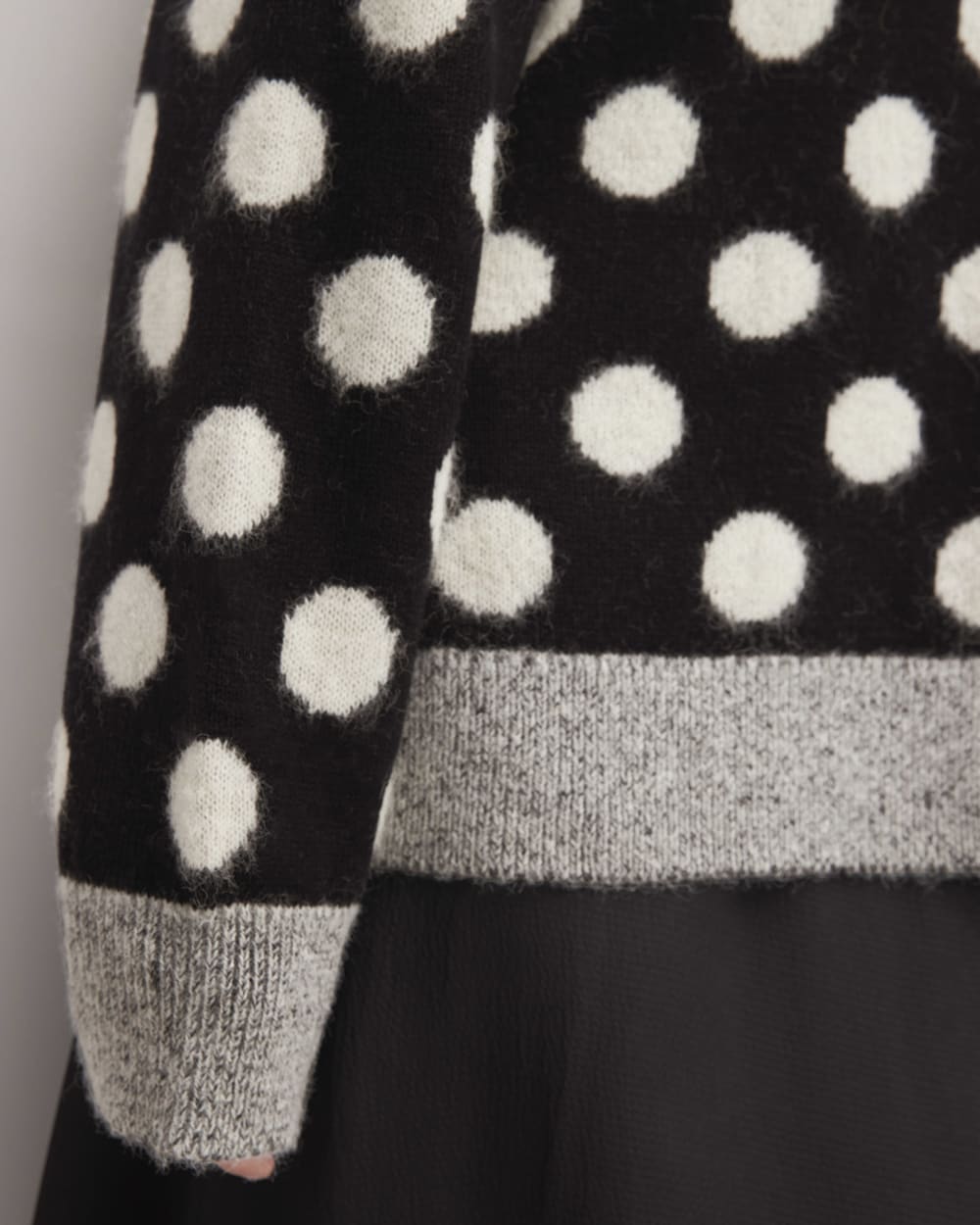 The Alpaca Polka Dot Oversized Crew in Black / Snow Polka Dot — detail view