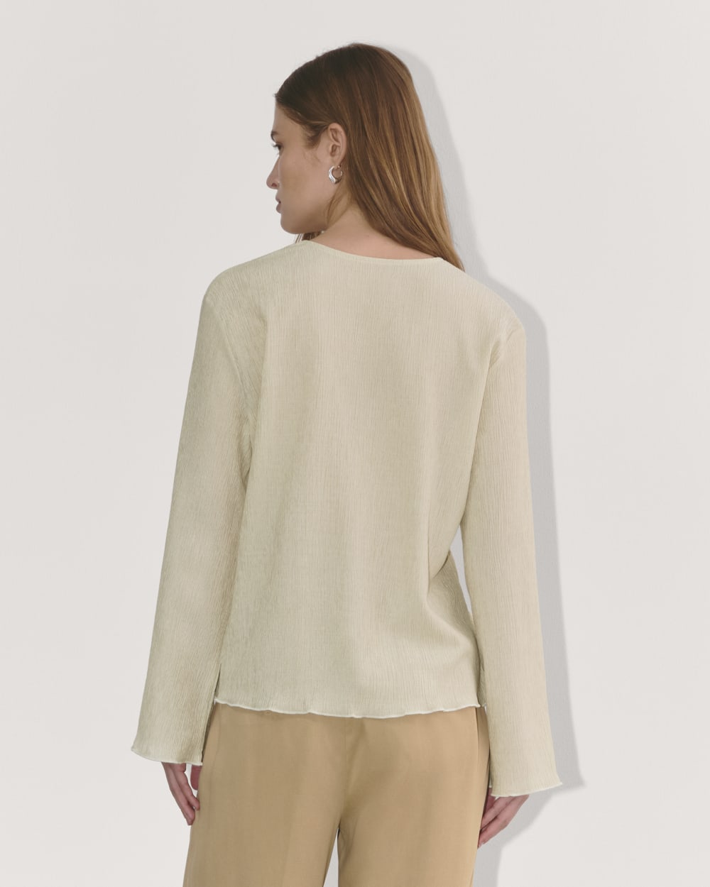 The Crinkle Long-Sleeve in Sandshell — detail view
