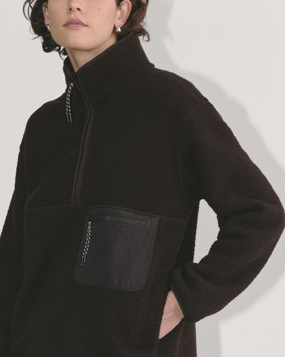 The ReNew Fleece Oversized Half-Zip in Black — detail view