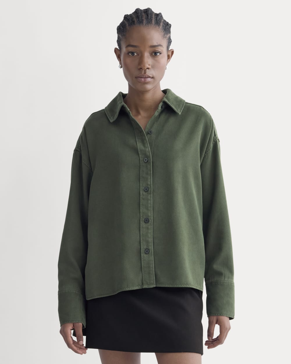 Boxy Shirt in Buttersoft in Dark Forest — front view