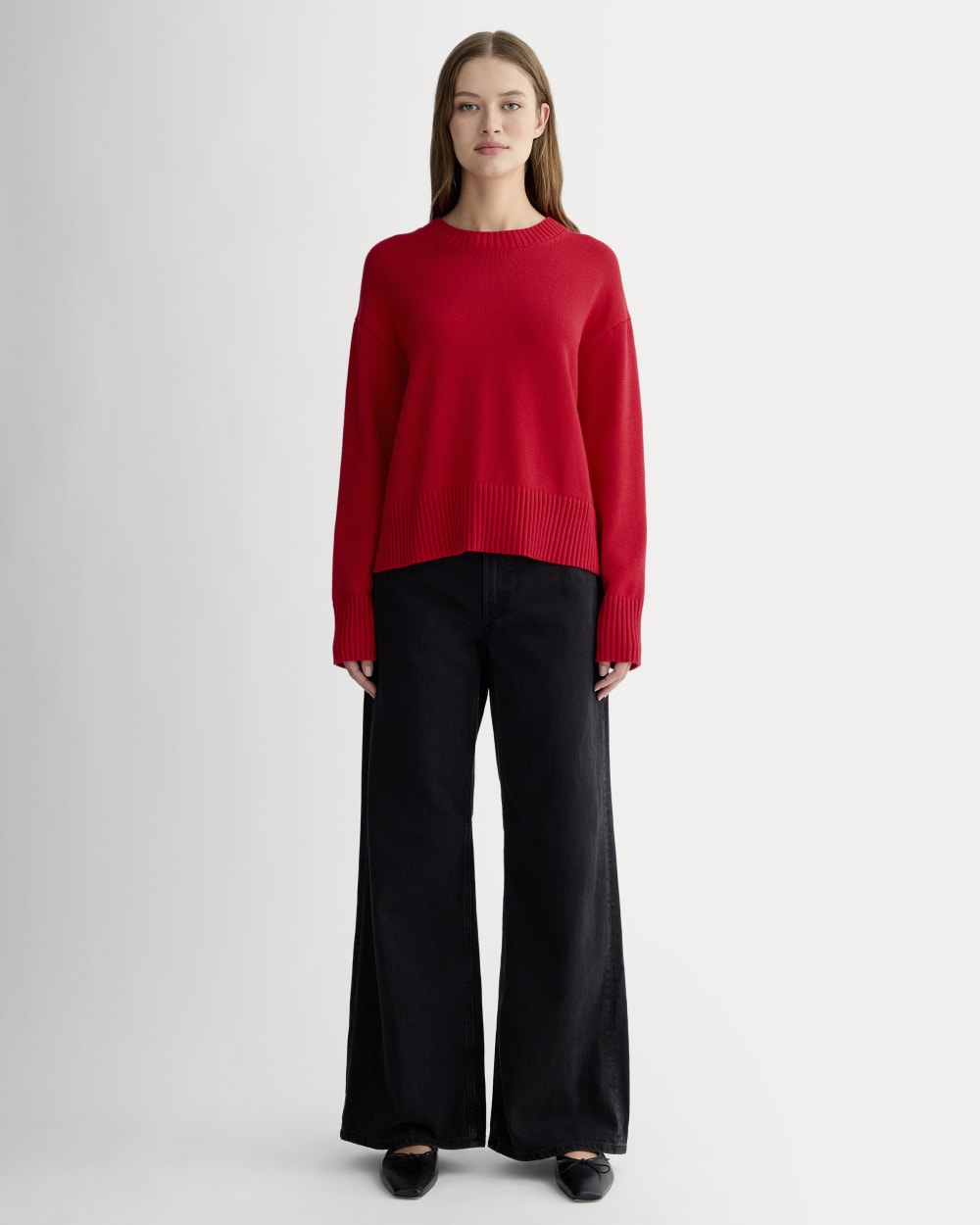 The Boxy Sweater in Everyday Cotton in Classic Red — detail view
