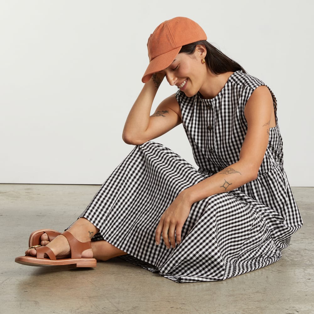 The Tiered Midi Dress in Black Gingham — detail view