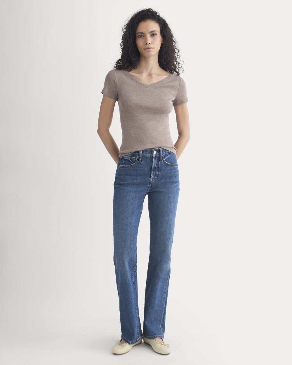 Tissue Short-Sleeve V-Neck Top in Heathered Chocolate Chip — detail view