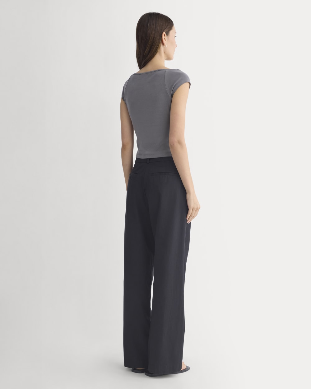 Boatneck Cap-Sleeve Top in Butterknit in Charcoal Grey — detail view