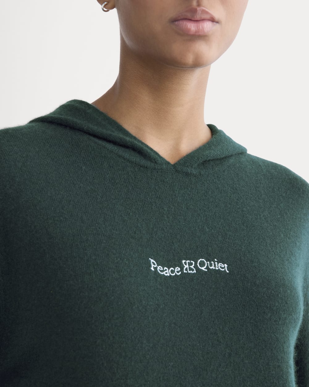 Everlane x Peace & Quiet Cashmere Hoodie in Pine — detail view