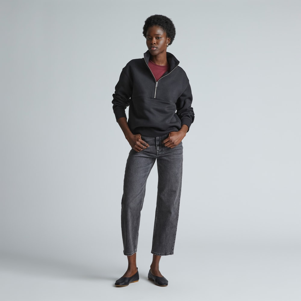 The ReTrack Half-Zip Sweatshirt in Black — detail view