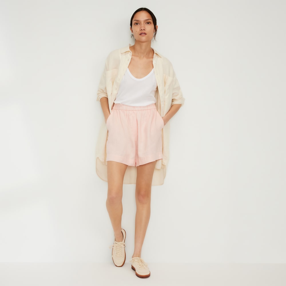 The Linen Boxer Short in Petal Pink — front view