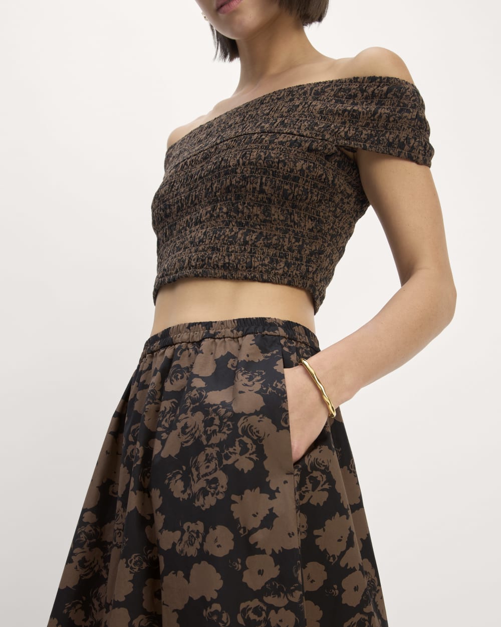 The Supima® Pull-On Maxi Skirt in Black / Cocoa Floral — detail view