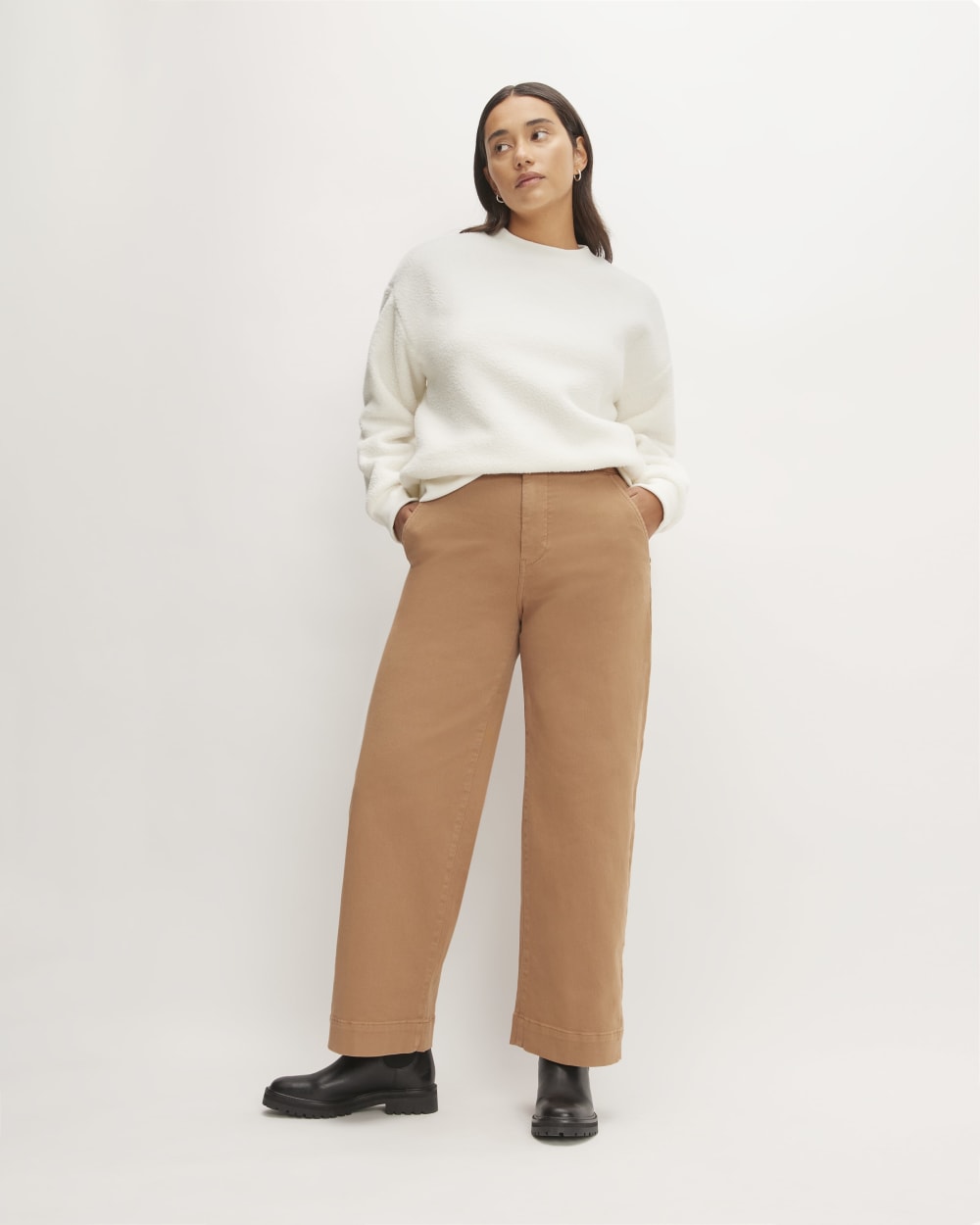 The ReNew Fleece Oversized Crew in Bone — detail view