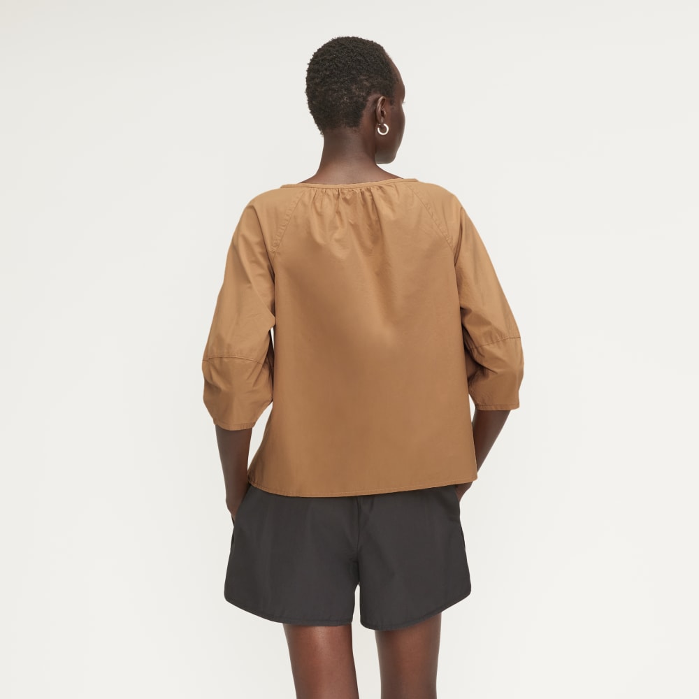 The Poplin Scoop-Neck Top in Caramel — detail view