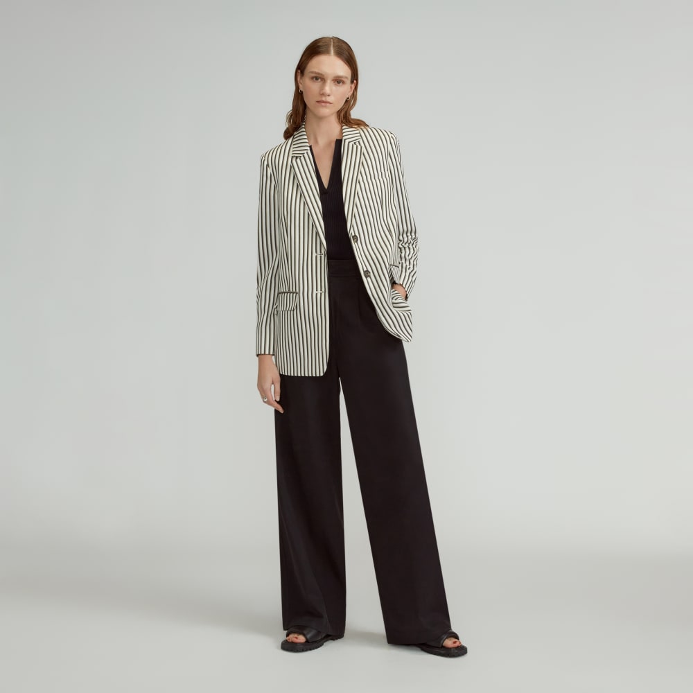 The Oversized Blazer in Buttersmooth in Ombre Stripe — detail view