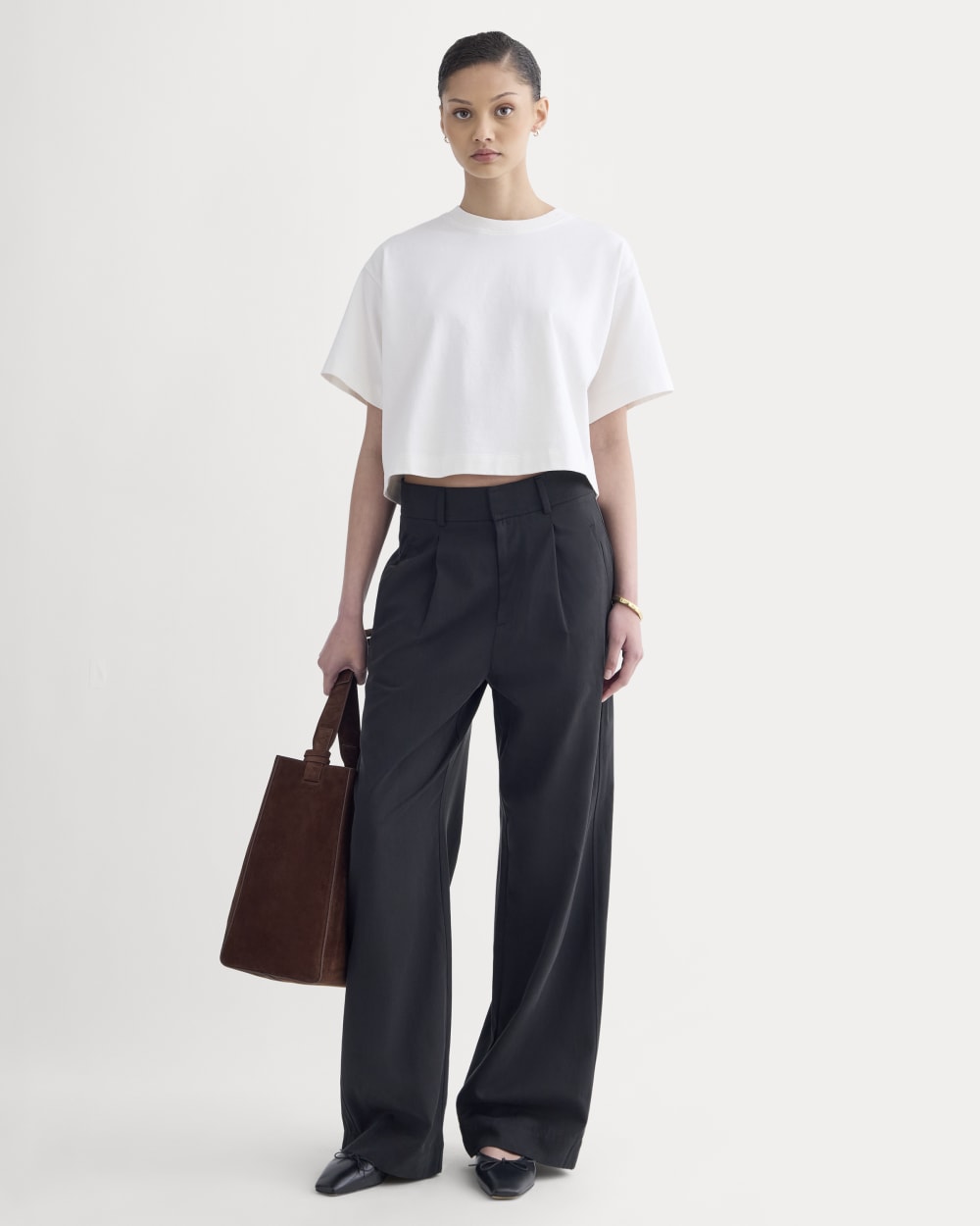 The Premium Weight Cropped Tee in Bone — detail view