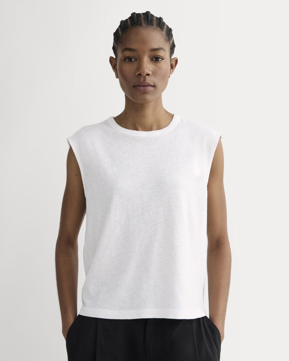 The Muscle Tee in Cotton Linen in White — front view