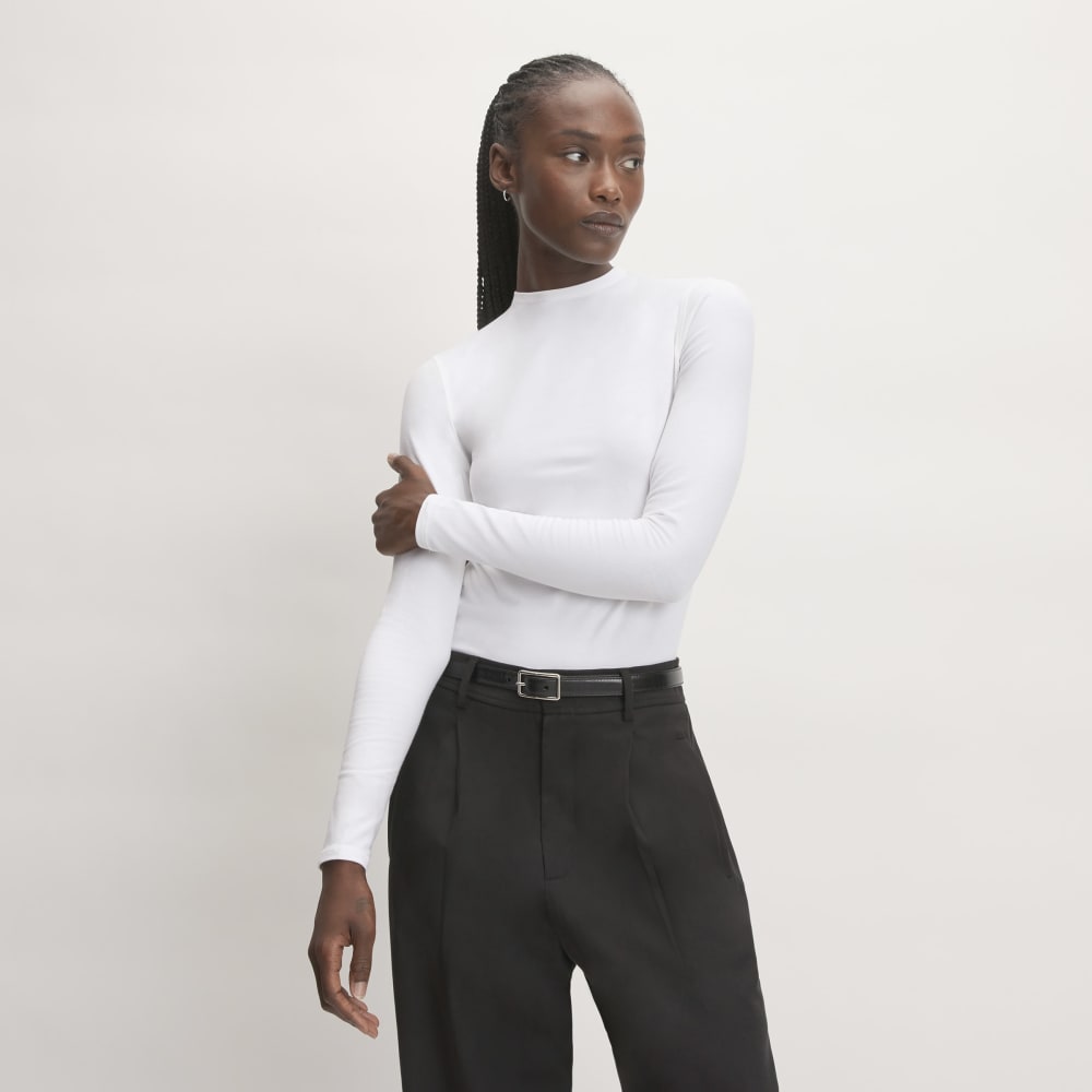 The Supima® Form Funnel Neck Tee in White — front view
