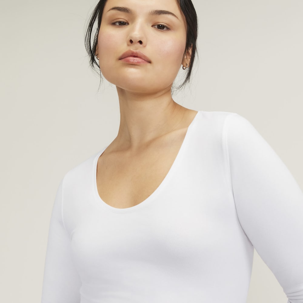 The Supima® Form Ballet Neck Tee in White — detail view