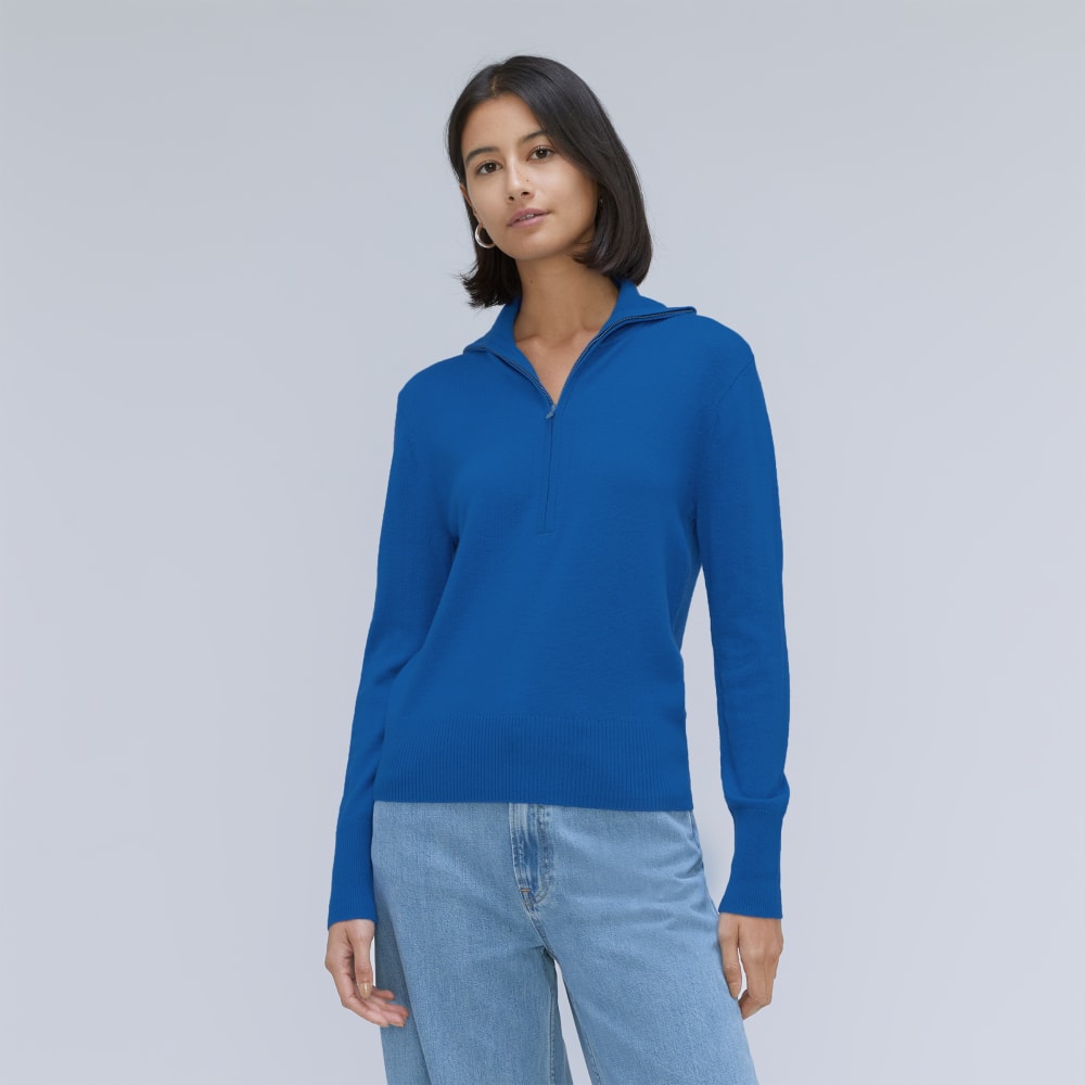 The Luxe Merino Half-Zip Sweater in Lapis Blue — front view
