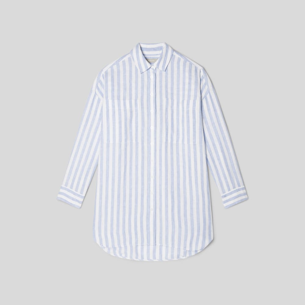 The Way-Long Linen Shirt in Blue / White — alternate view
