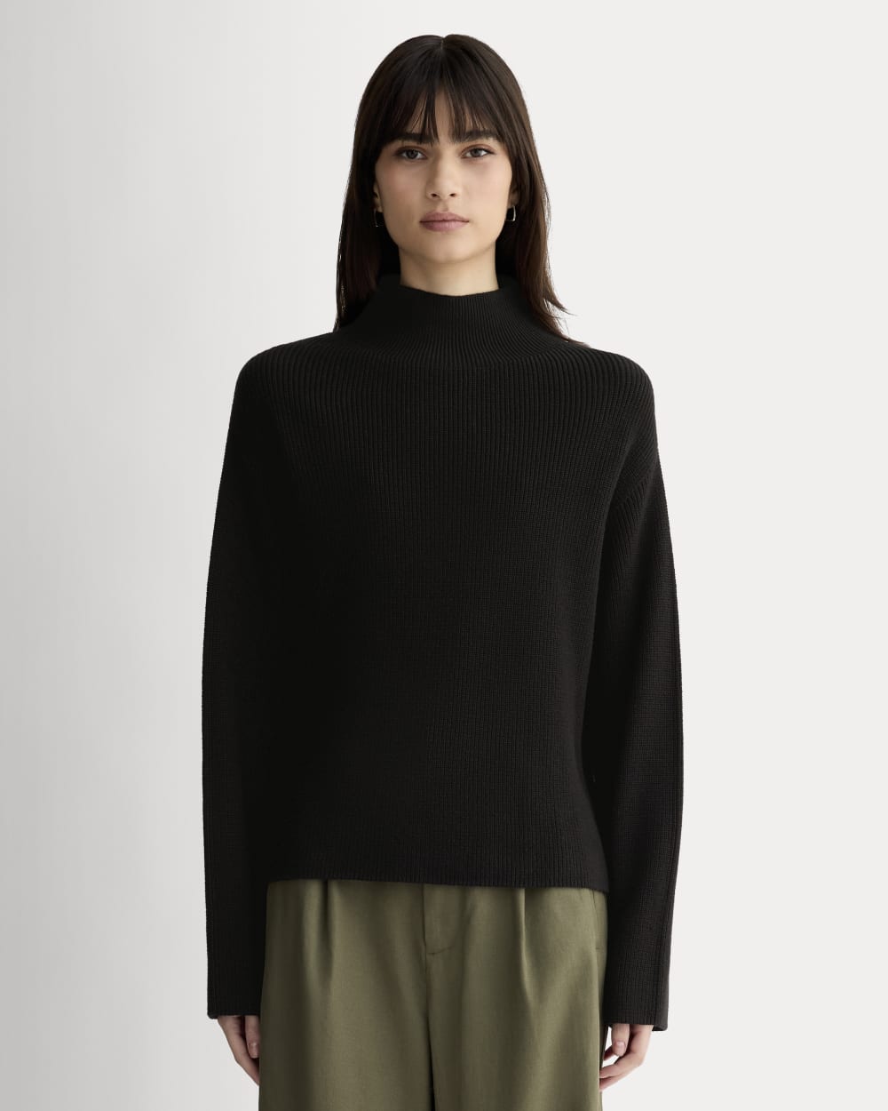 The Slouchy Funnel Neck in Everyday Cotton in Black — front view