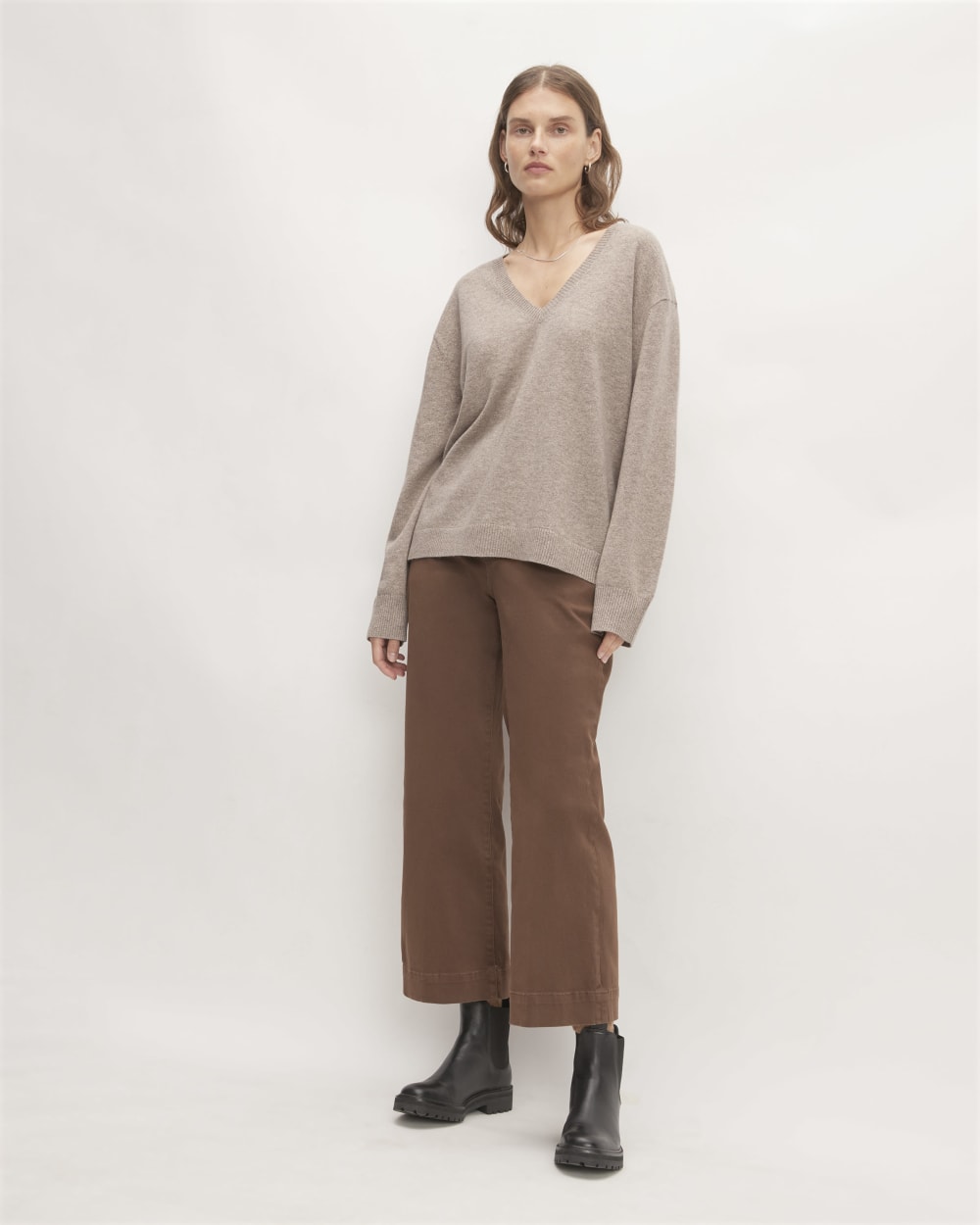 The Classic V in Cashmere in Toasted Sesame — detail view
