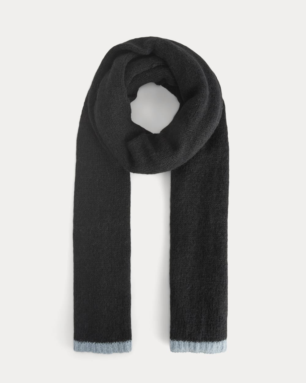 Plush Alpaca Scarf in Black/ Skyway — front view