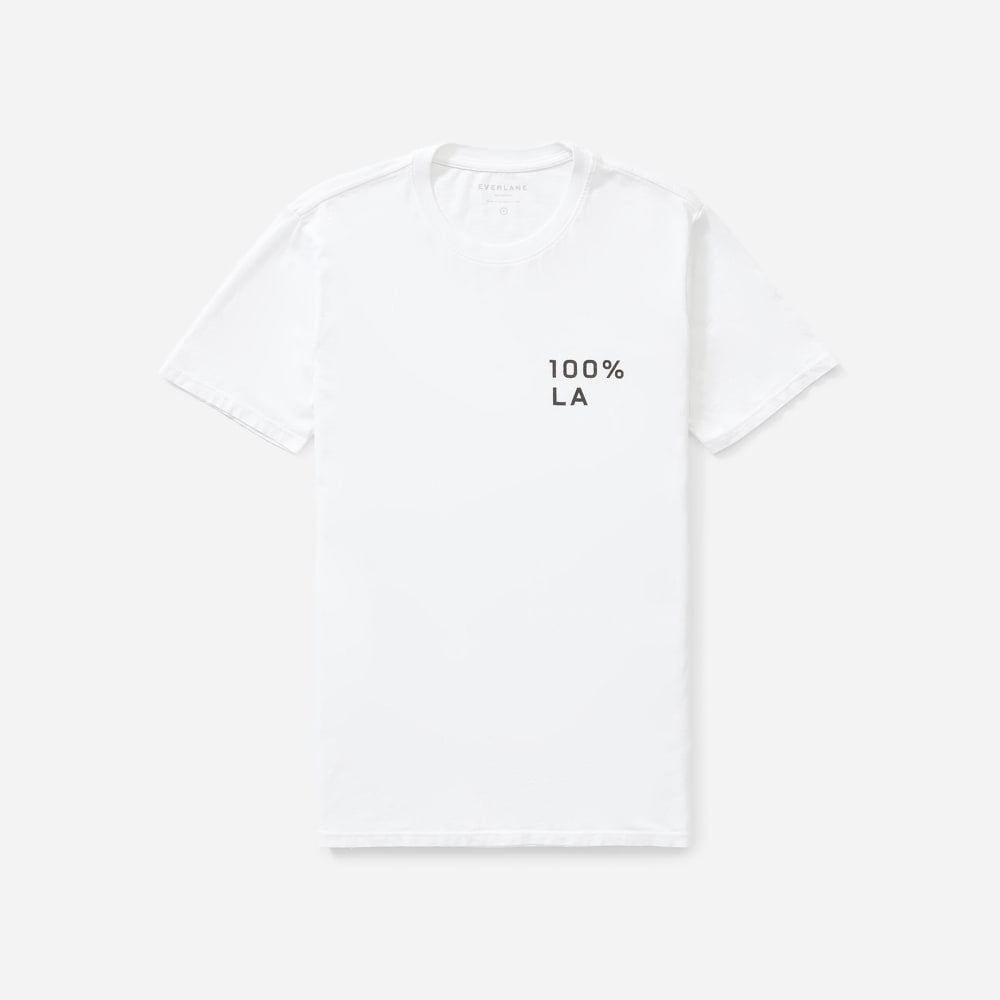 The 100% LA Cotton Box-Cut Tee in White / Black — front view