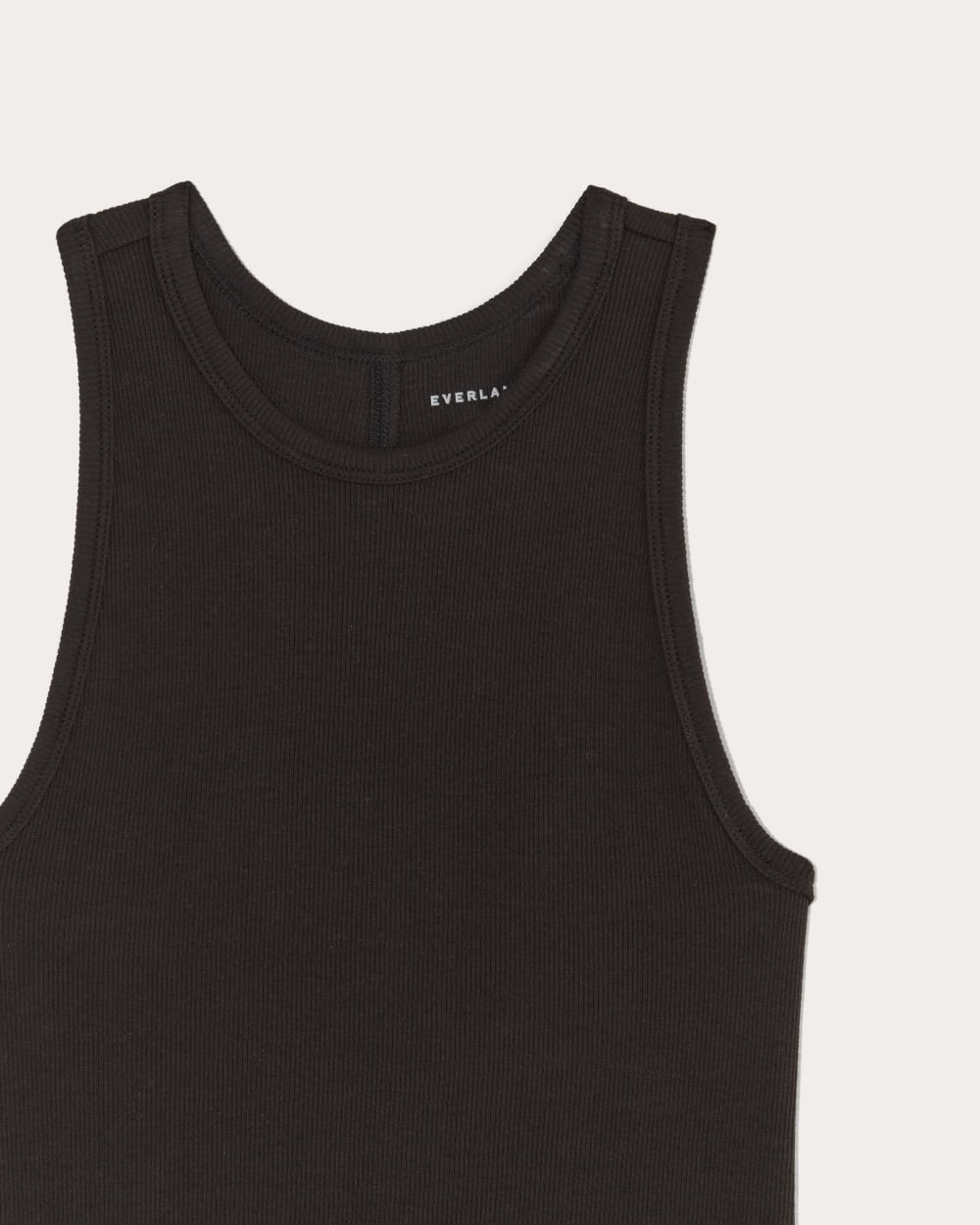 The Luxe Rib Racerback Tank in Black — detail view