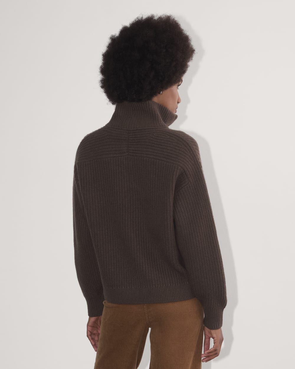 The Half-Zip Sweater in Luxe Merino in Earth Brown — detail view