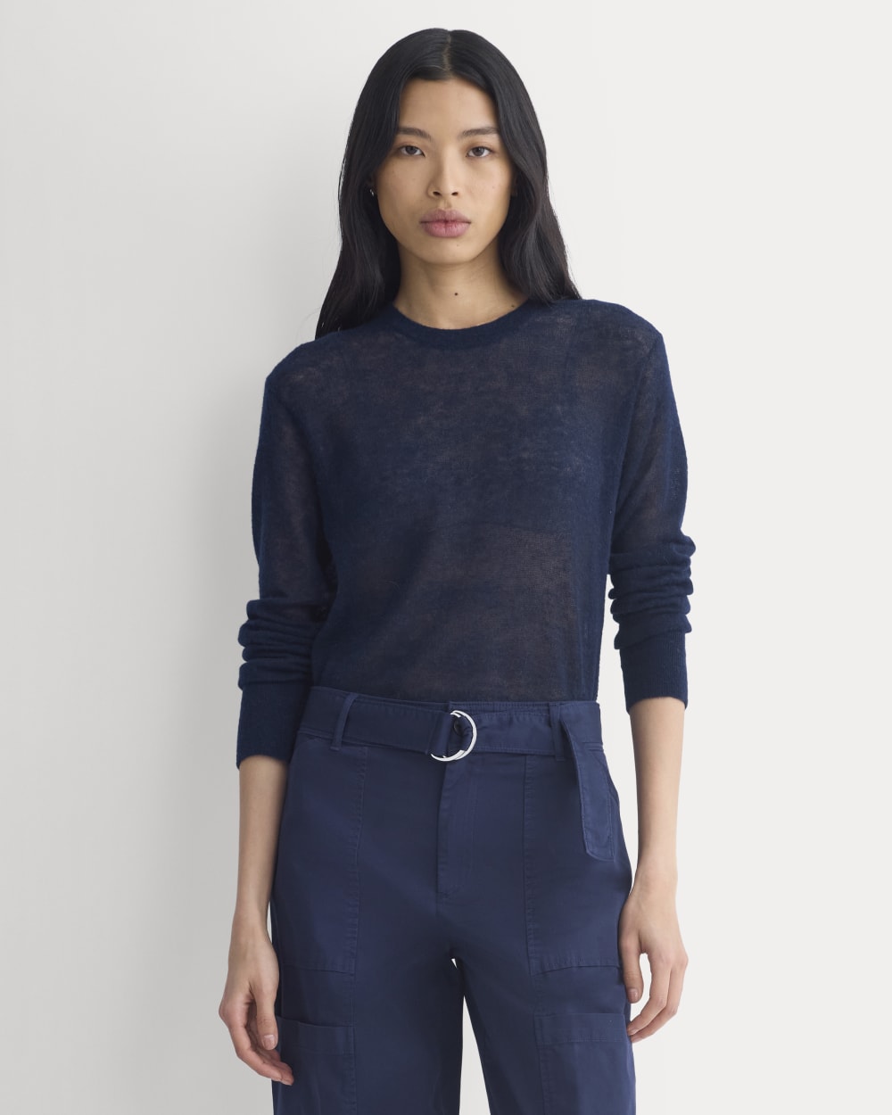 The Air Alpaca™ Relaxed Crew Top in Navy — front view
