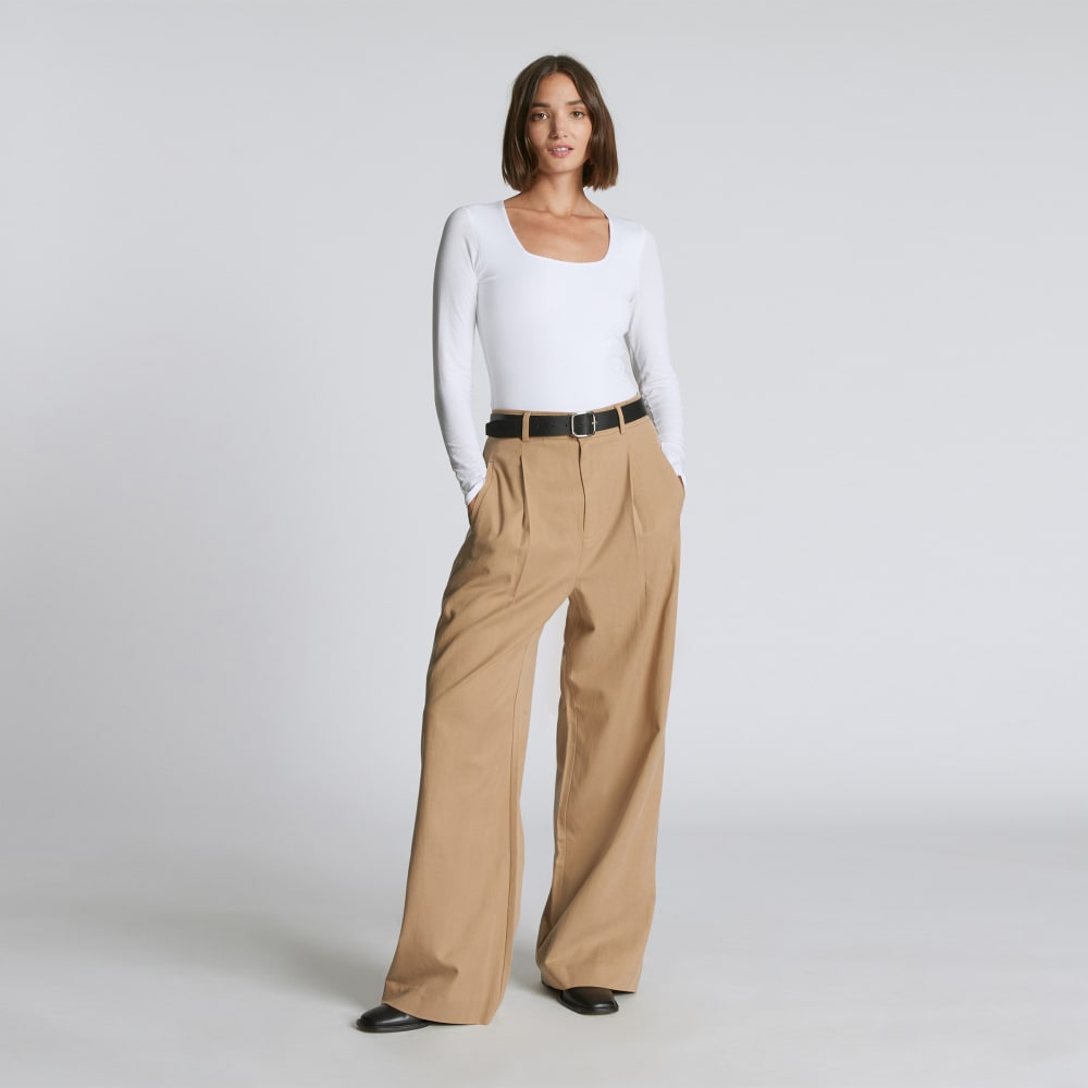 The Long-Sleeve Supima® Square-Neck Bodysuit in White — front view