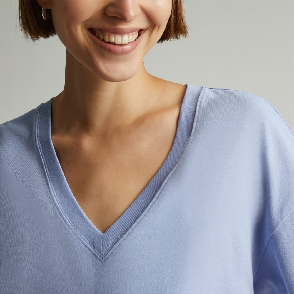The Organic Cotton Slouchy V-Neck in Periwinkle — detail view