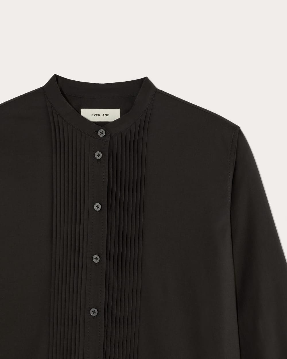 The Tuxedo Shirt in Silky Cotton in Black — detail view