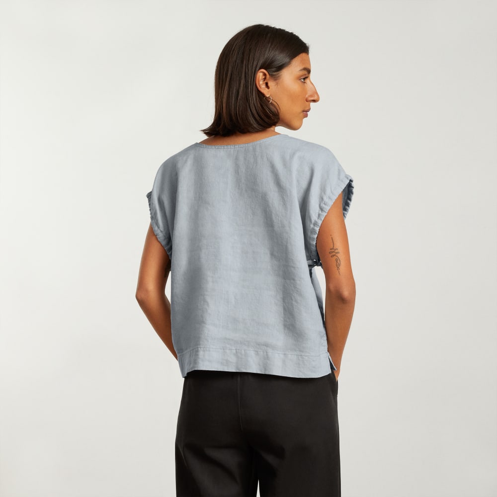 The Drawstring Tunic in Sky — detail view