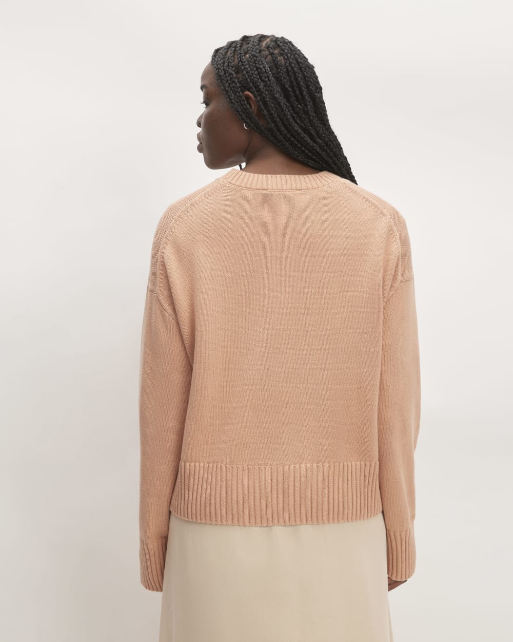 The Boxy Sweater in Everyday Cotton in Blush Pink — detail view