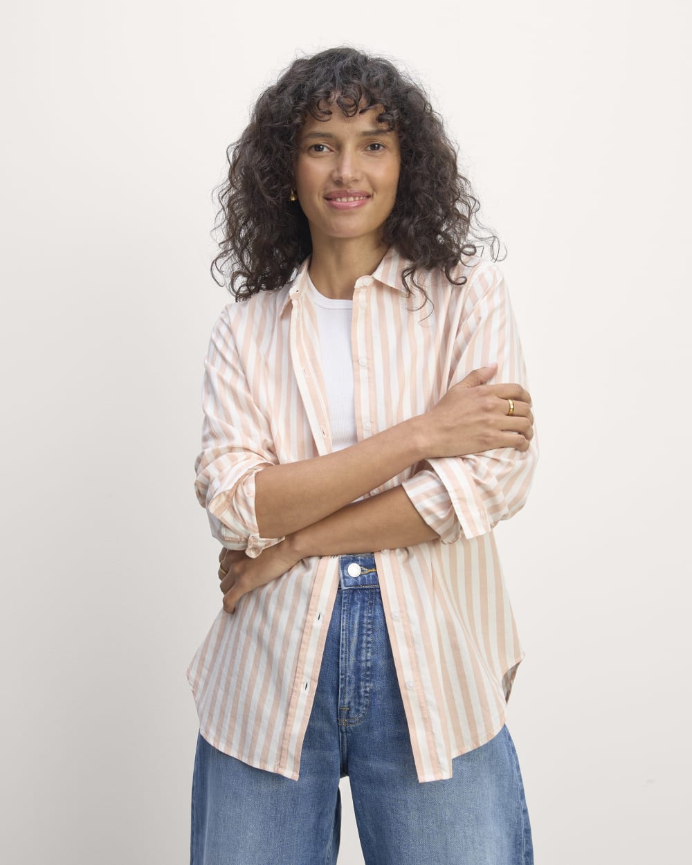 The Must-Have Shirt in Silky Cotton in Bone / Blush Pink — alternate view