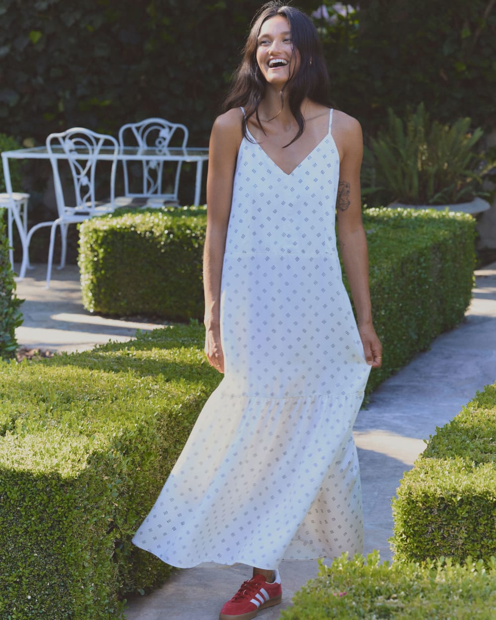 The Long Weekend Dress in Butterlite in Bone / Black Square Dot — detail view