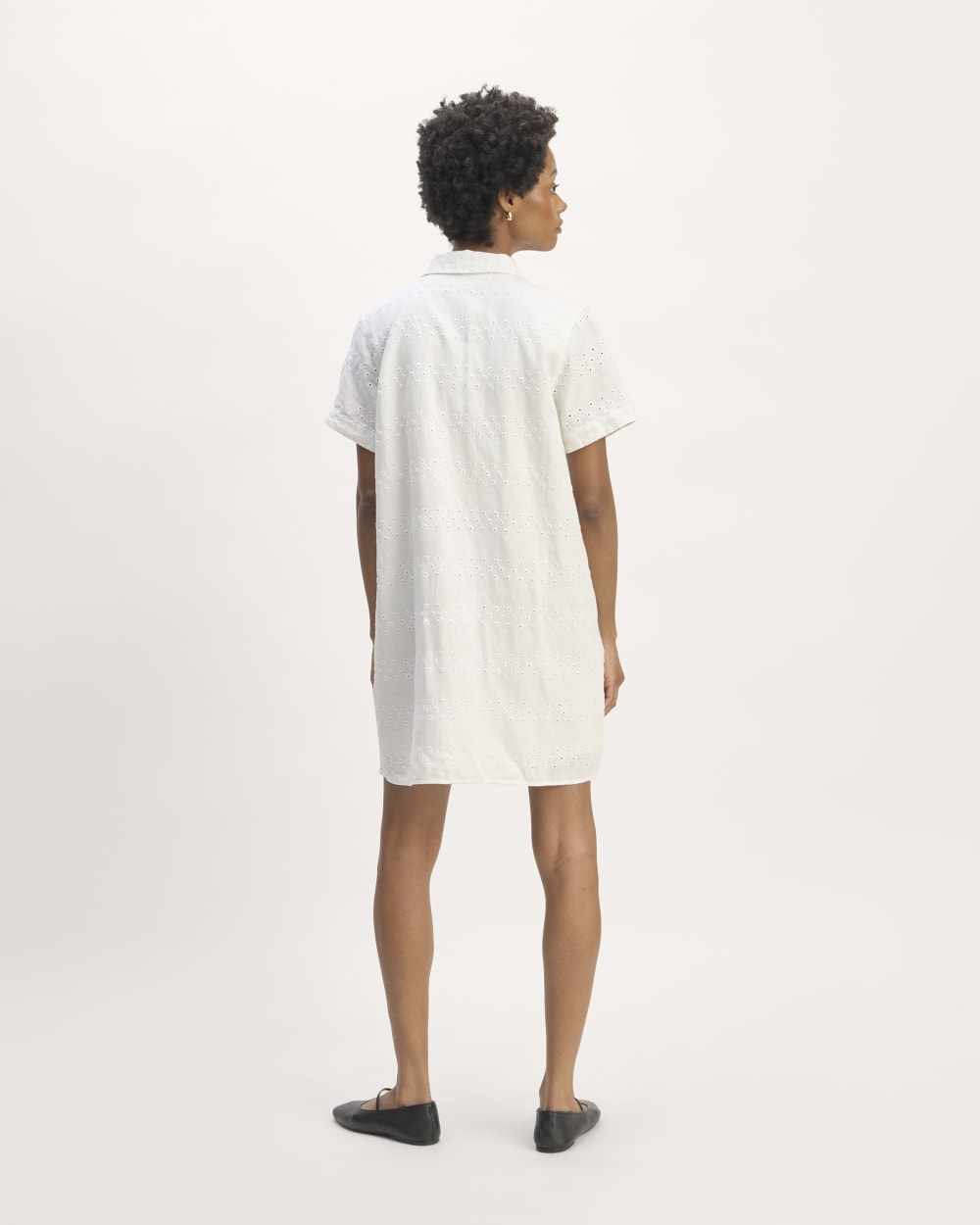 The Linen Eyelet Shirtdress in White Eyelet — detail view