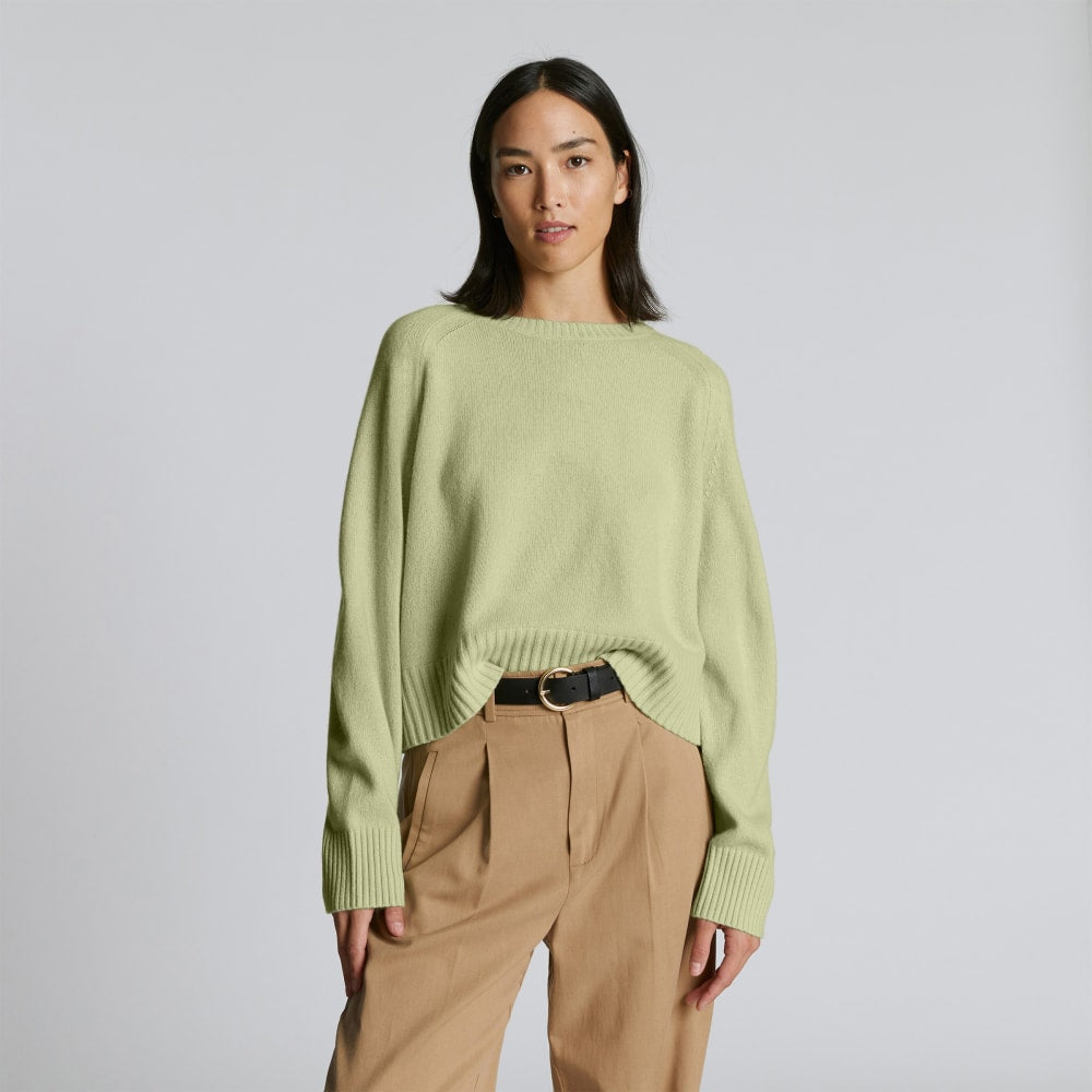 The Cashmere Boxy Crew in Seafoam Green — front view