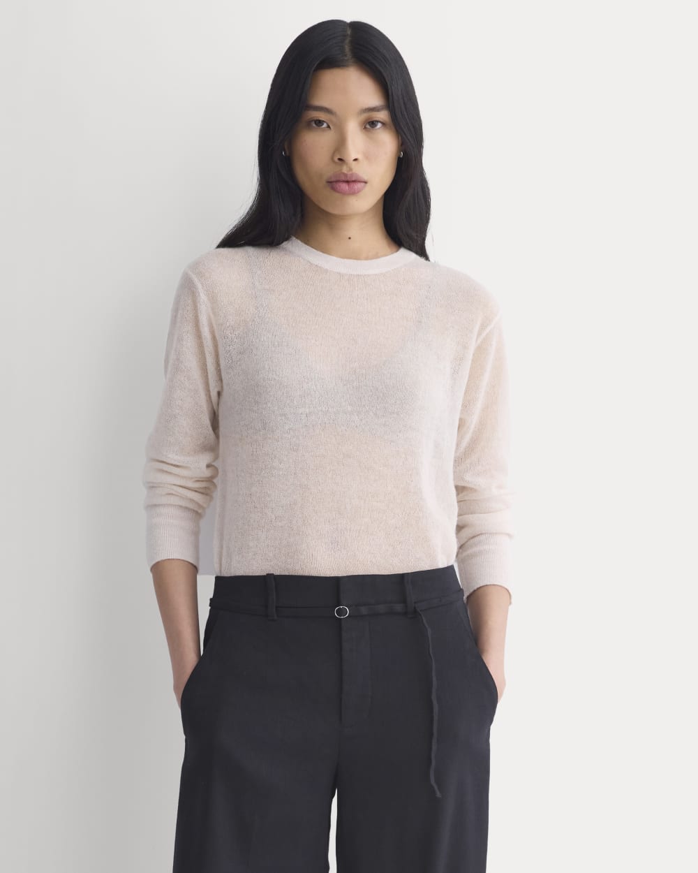 The Air Alpaca™ Relaxed Crew Top in Soft Pink — front view