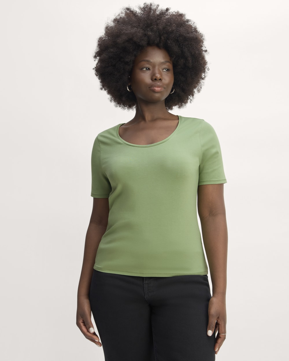 The Form Scoop-Neck Tee in Jade Green — detail view