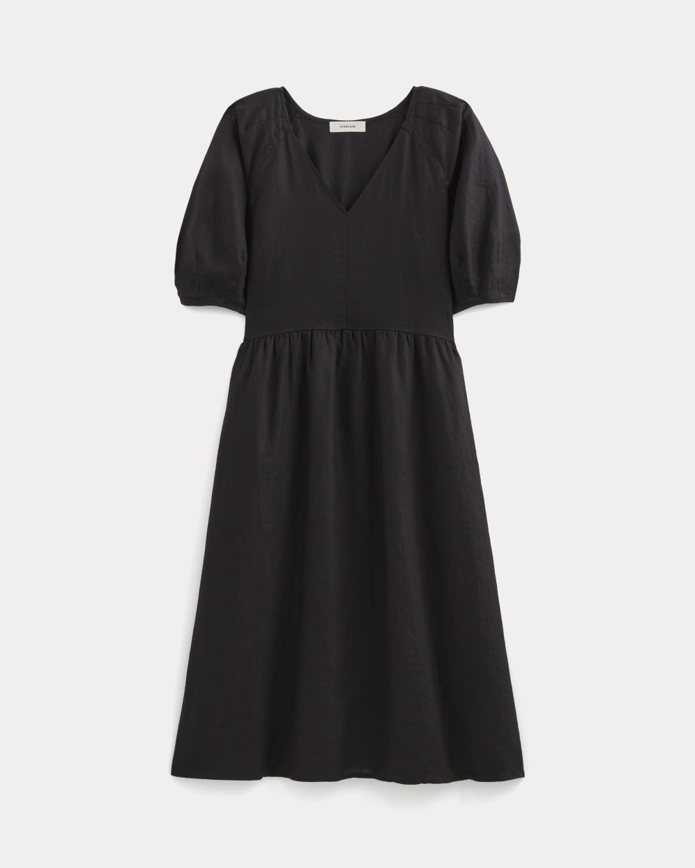 The Linen Oversized Puff-Sleeve Dress in Black — alternate view