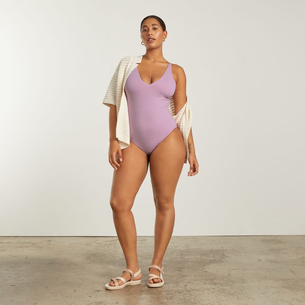 The V-Neck One-Piece in Lilac — detail view