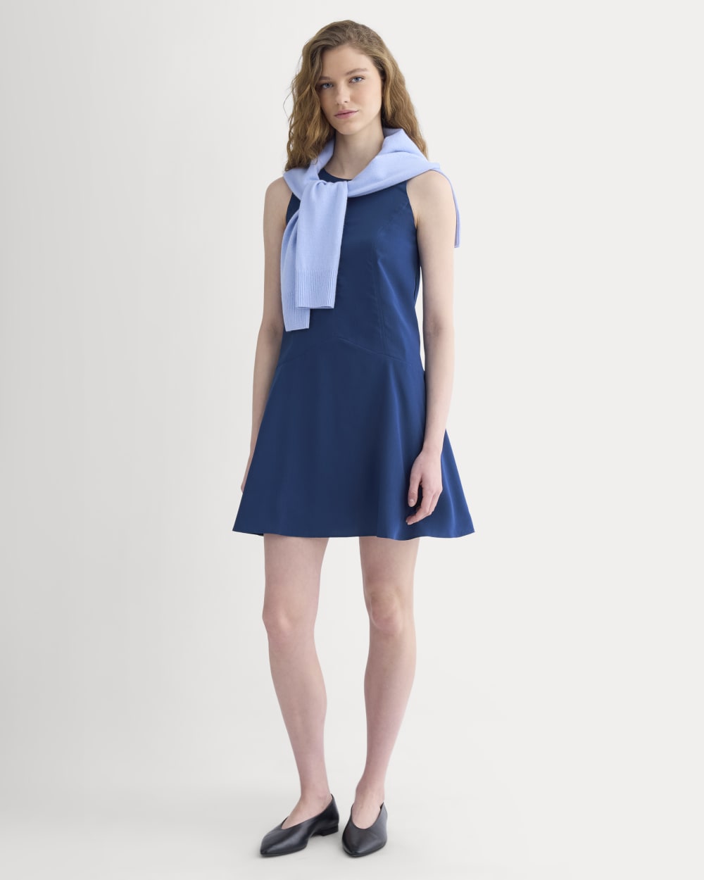 Drop Waist Mini Dress in Estate Blue — front view