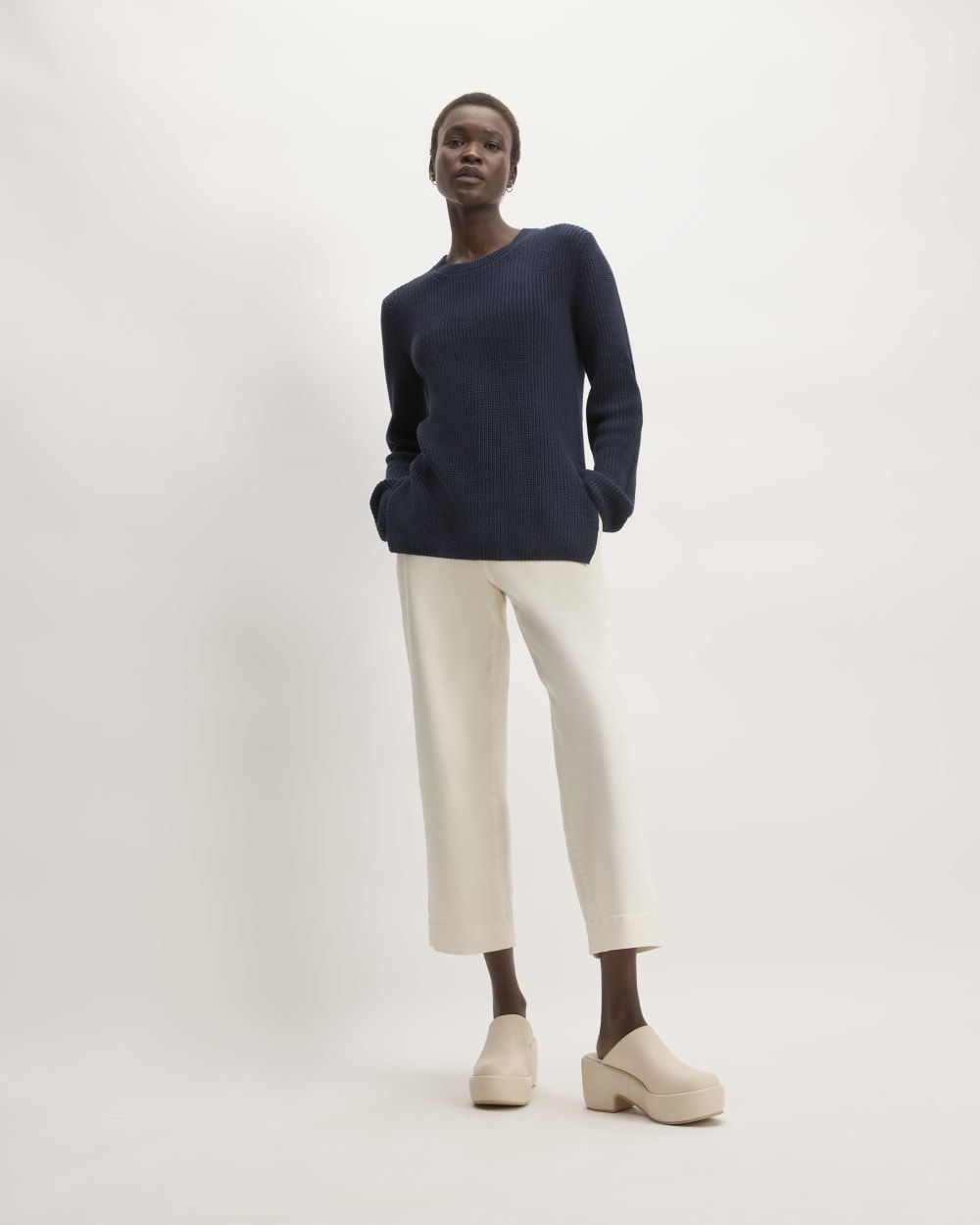 The Organic Cotton Slim Crew Sweater in Navy — detail view