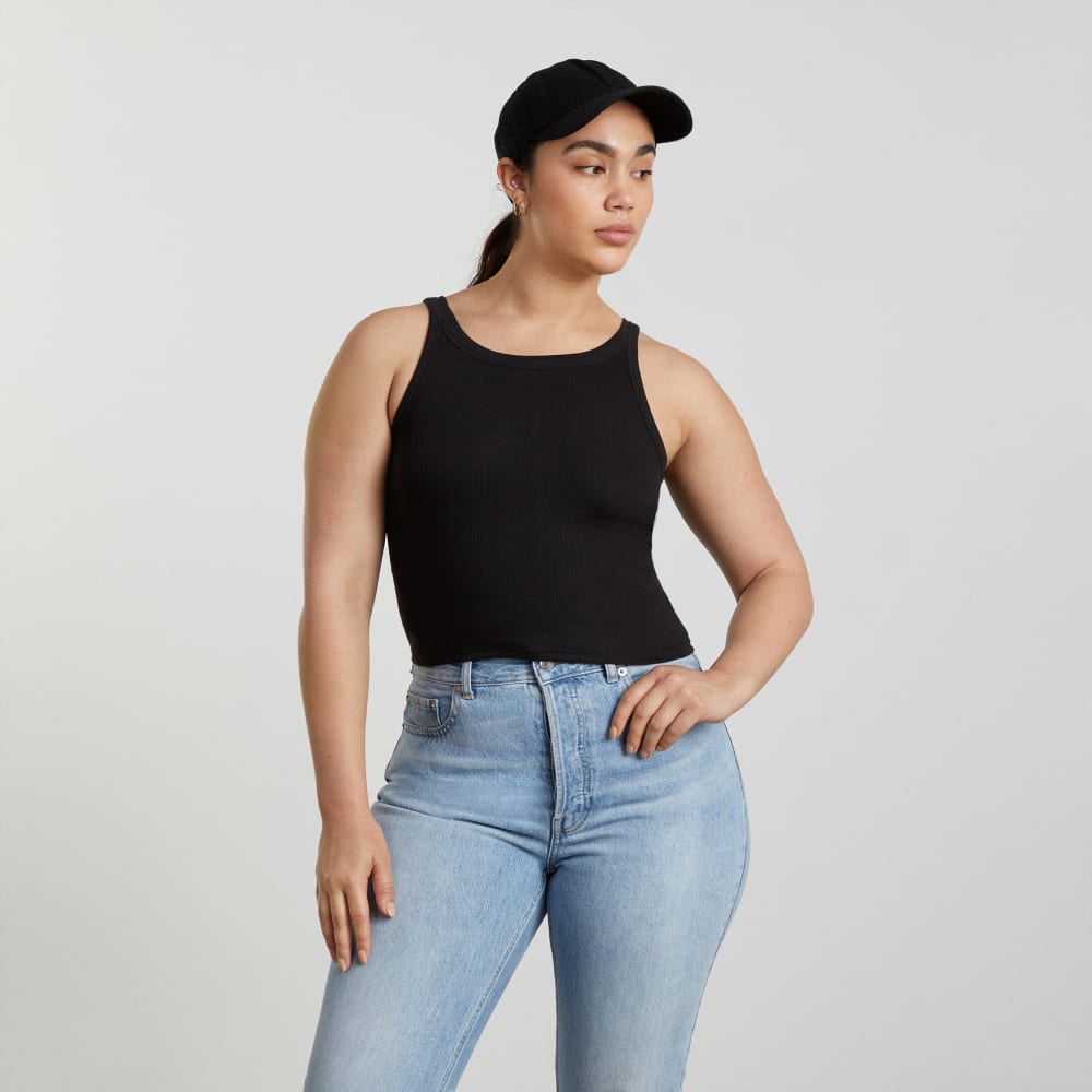 The Pima Micro-Rib Short Tank in Black — front view