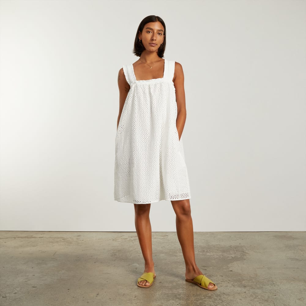 The Eyelet Smock Dress in White — alternate view