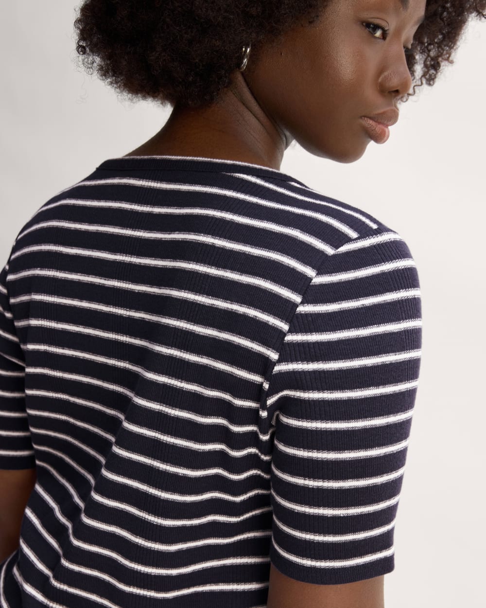 The Vintage Rib Scoop-Neck Top in Navy / Bone — detail view