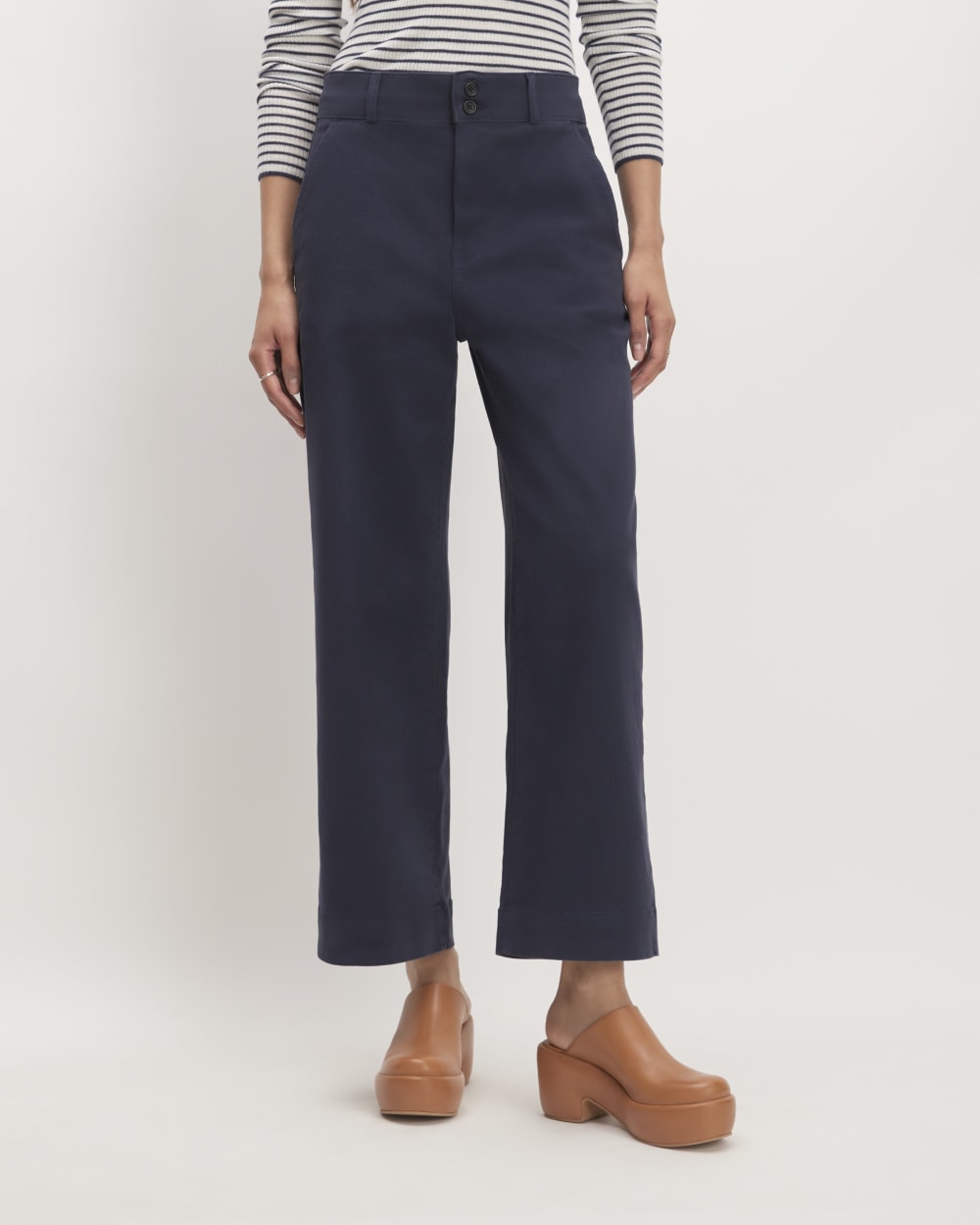 The Organic Wide-Leg Pant in Navy — detail view