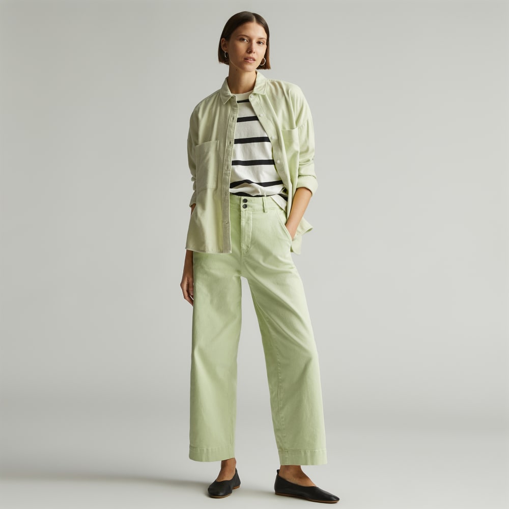 The Boxy Flannel in Seafoam Green — detail view