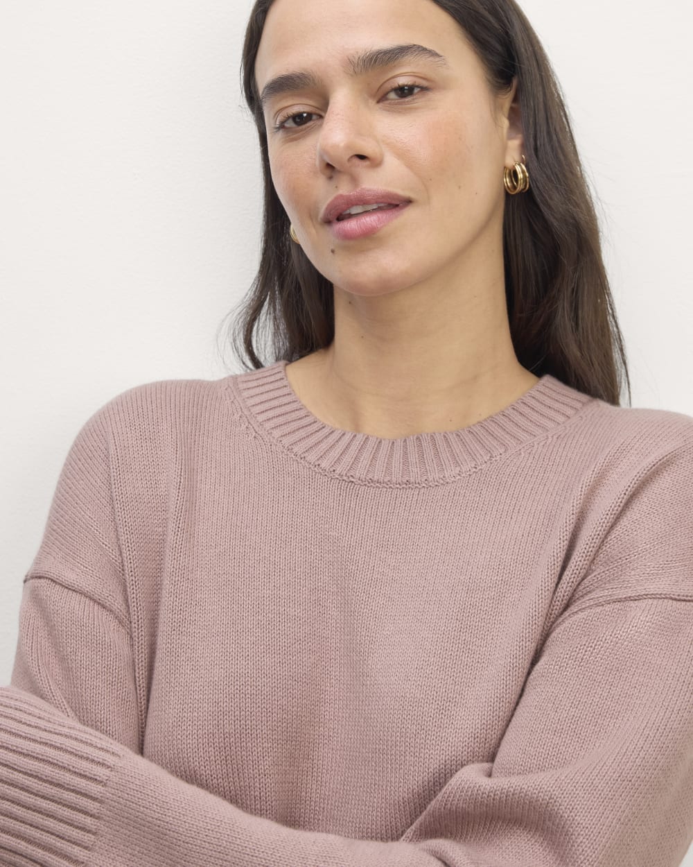 The Boxy Sweater in Everyday Cotton in Dusty Rose — detail view